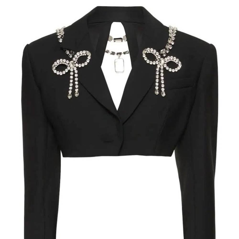Area
Nameplate Crystal Trim
Open Back Crop Blazer